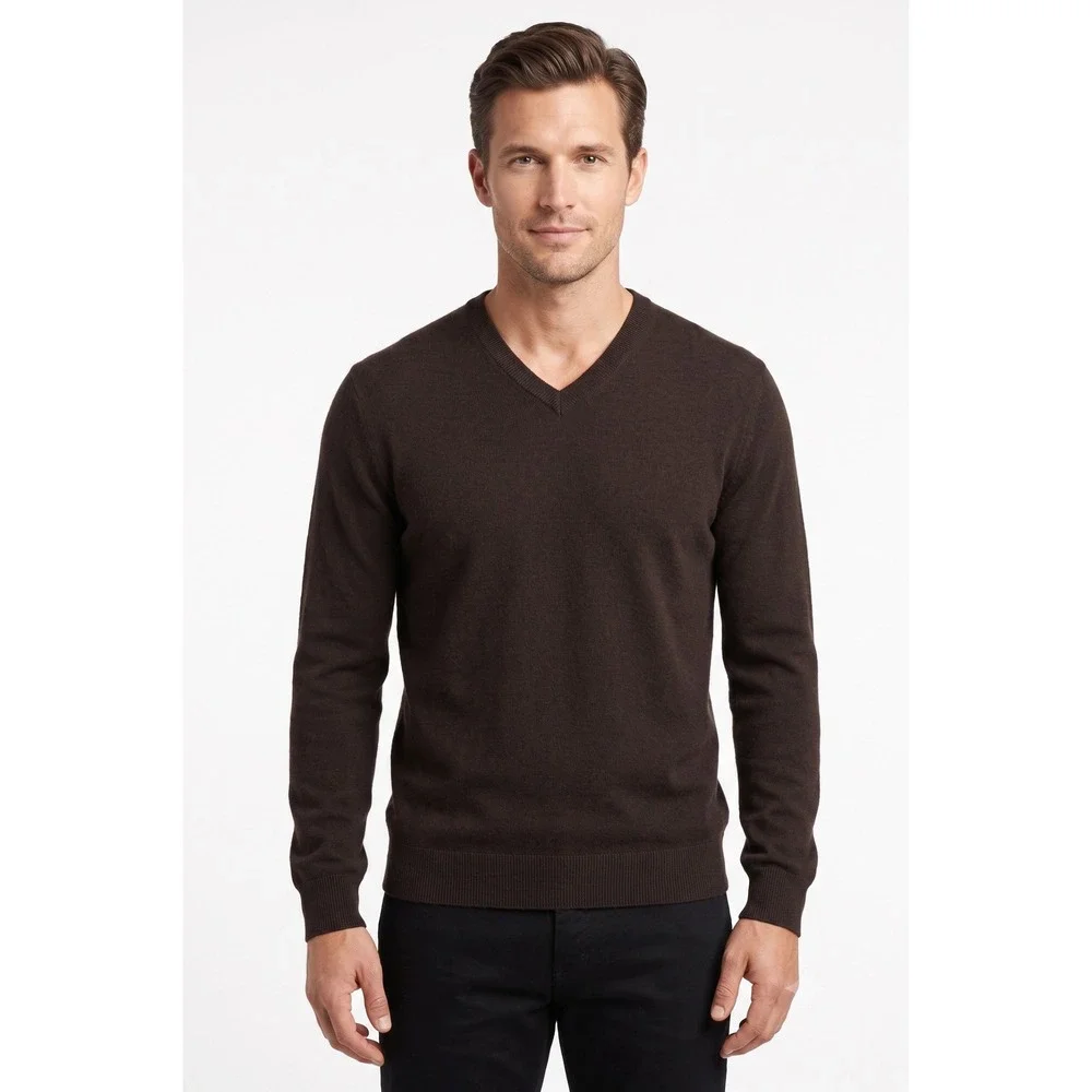 Banana Republic Sweater Brown Merino Wool V-Neck Knit 247270-03 - Large